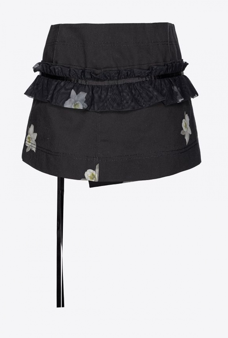 Pinko Reimagine Orchid-print Mini Skirt By Patrick Mcdowell Černé Bílé | SN-PKO34061