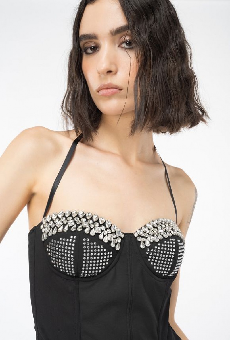 Pinko Reimagine Rhinestoned Bustier Top By Patrick Mcdowell Černé | SN-PKO33245