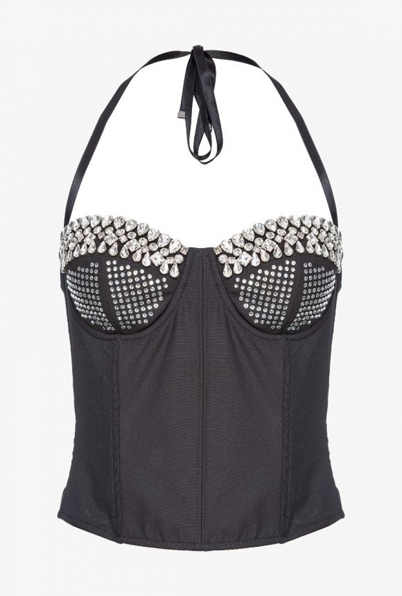 Pinko Reimagine Rhinestoned Bustier Top By Patrick Mcdowell Černé | SN-PKO33245