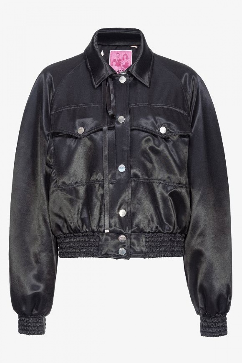 Pinko Reimagine Satin Bomber Jacket By Patrick Mcdowell Černé | SN-PKO33577