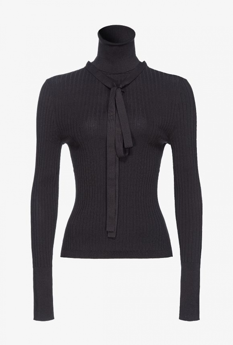 Pinko Reimagine Silk-blend Turtleneck Svetrové By Patrick Mcdowell Černé | SN-PKO33405