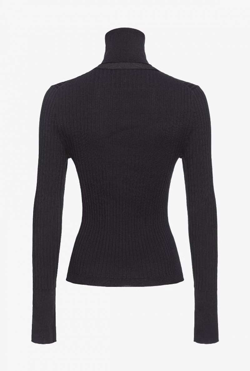 Pinko Reimagine Silk-blend Turtleneck Svetrové By Patrick Mcdowell Černé | SN-PKO33405