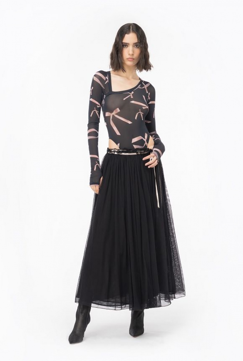 Pinko Reimagine Tulle Long Skirt By Patrick Mcdowell Černé Růžové | SN-PKO34045