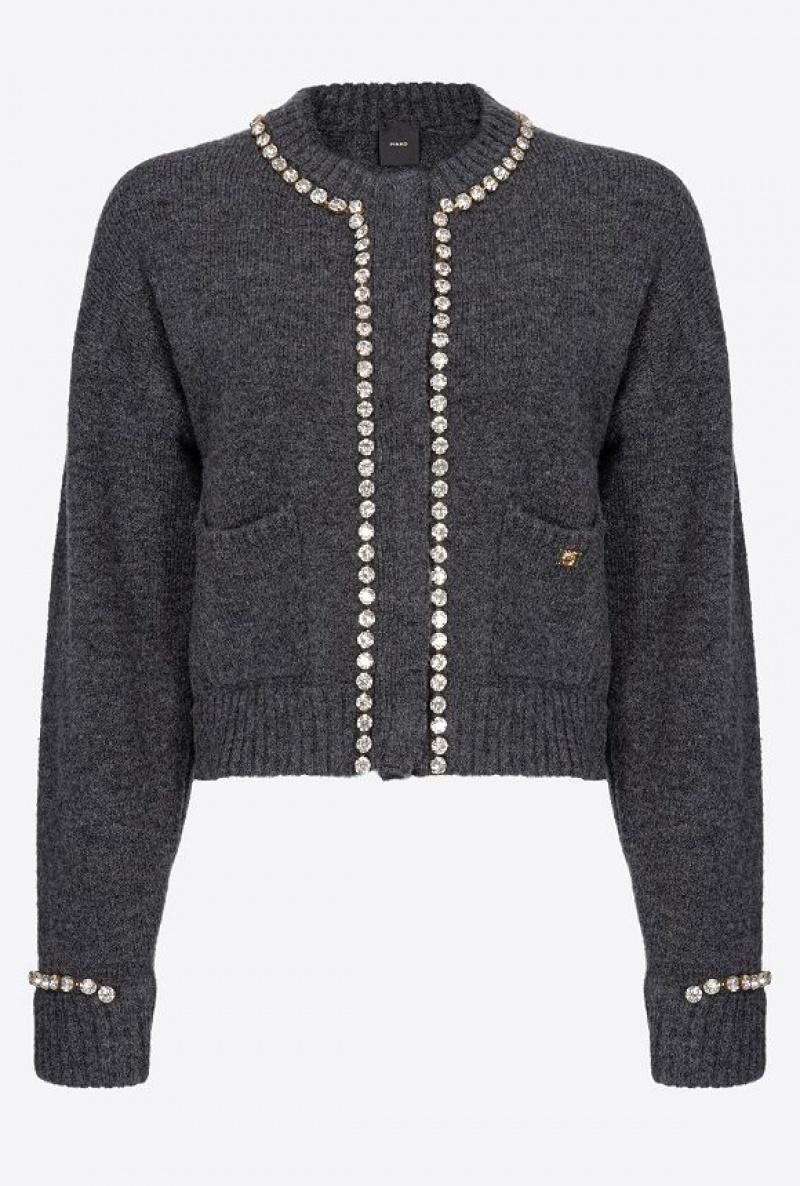 Pinko Rhinestoned Vlna Cardigan Tmavě Šedé | SN-PKO33464