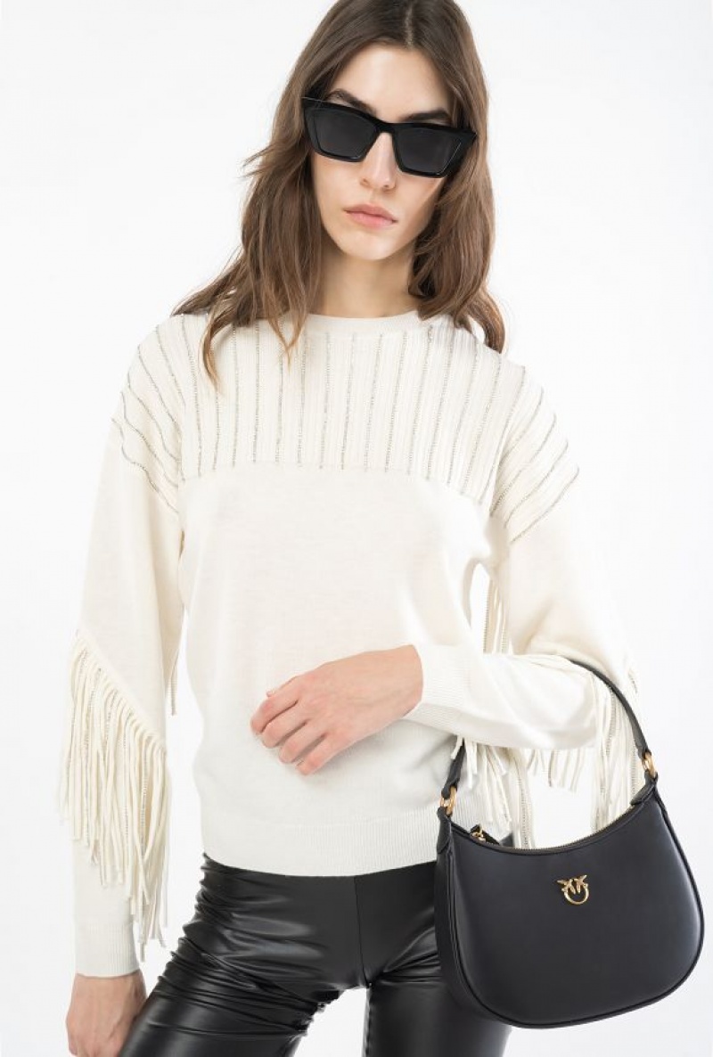 Pinko Rhinestone-fringe Pullover Bílé | SN-PKO33549