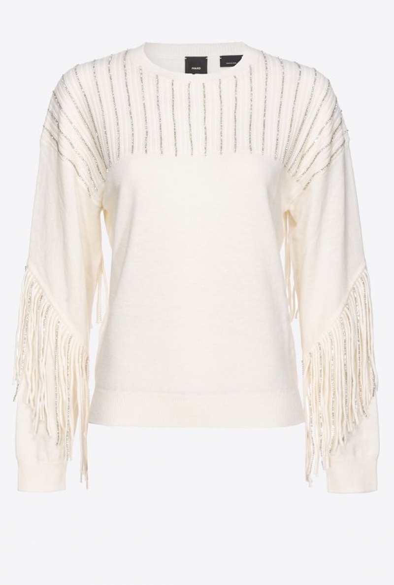 Pinko Rhinestone-fringe Pullover Bílé | SN-PKO33549