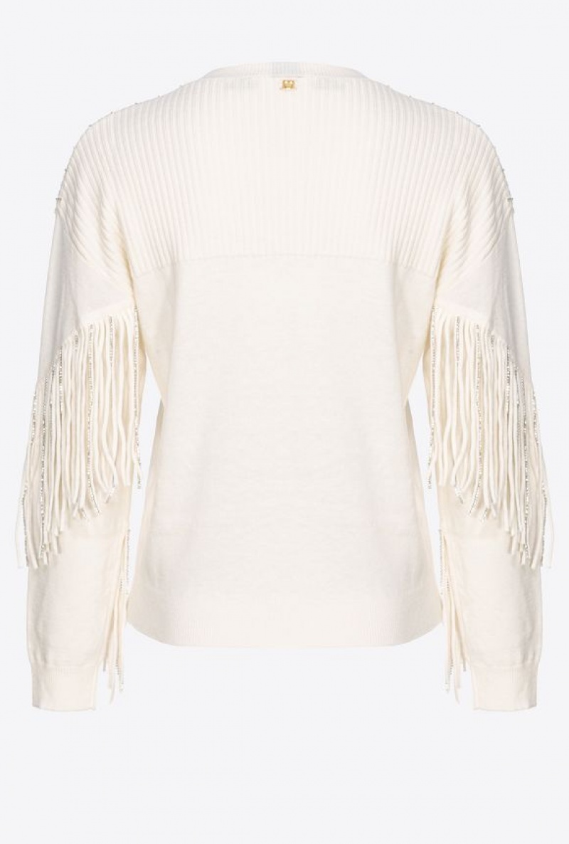 Pinko Rhinestone-fringe Pullover Bílé | SN-PKO33549