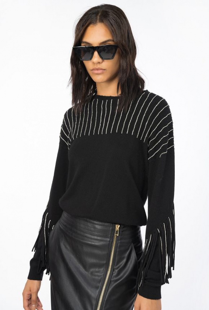 Pinko Rhinestone-fringe Pullover Černé | SN-PKO33496