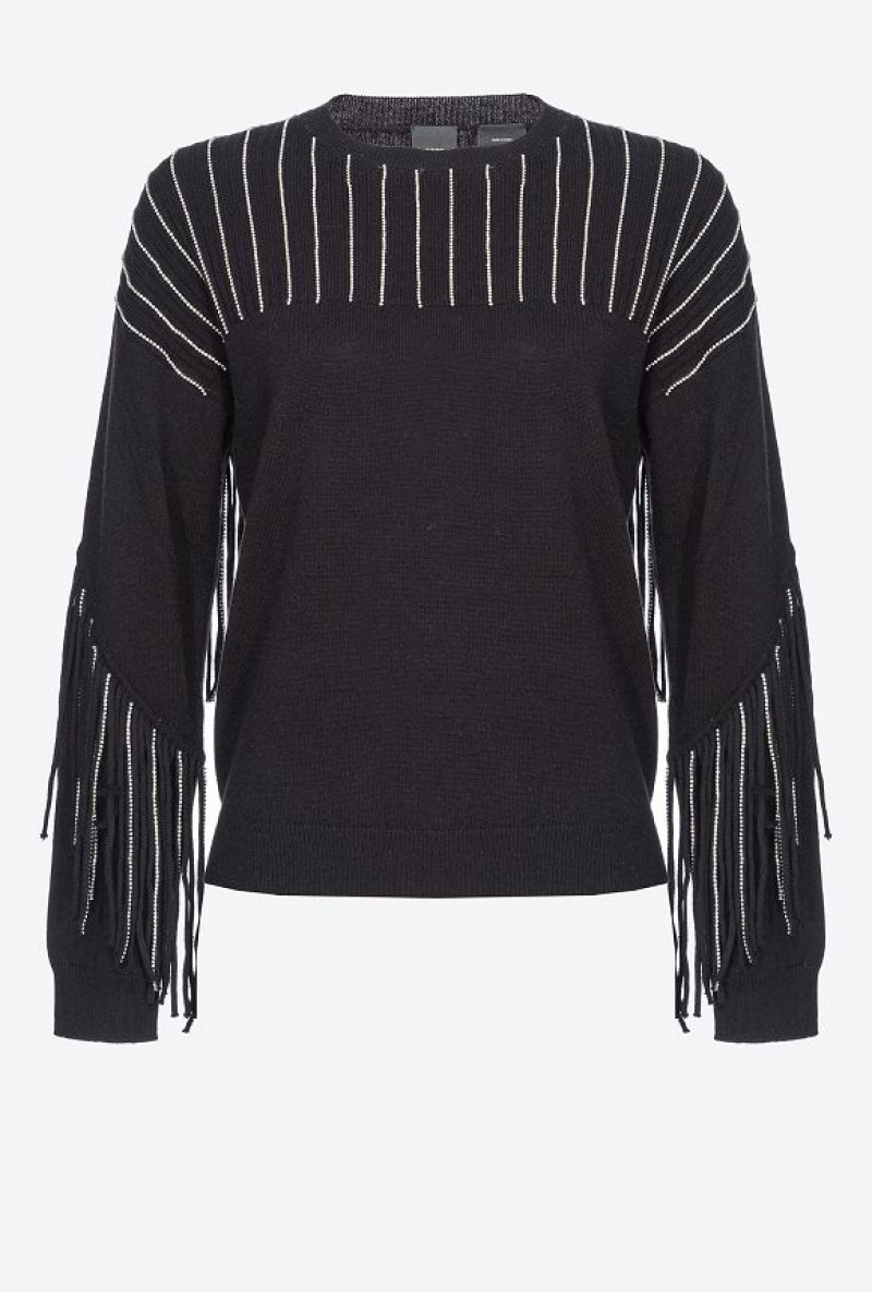 Pinko Rhinestone-fringe Pullover Černé | SN-PKO33496