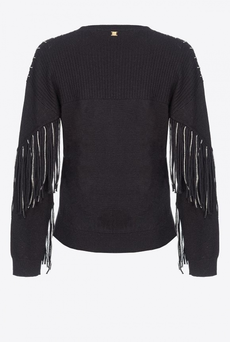 Pinko Rhinestone-fringe Pullover Černé | SN-PKO33496