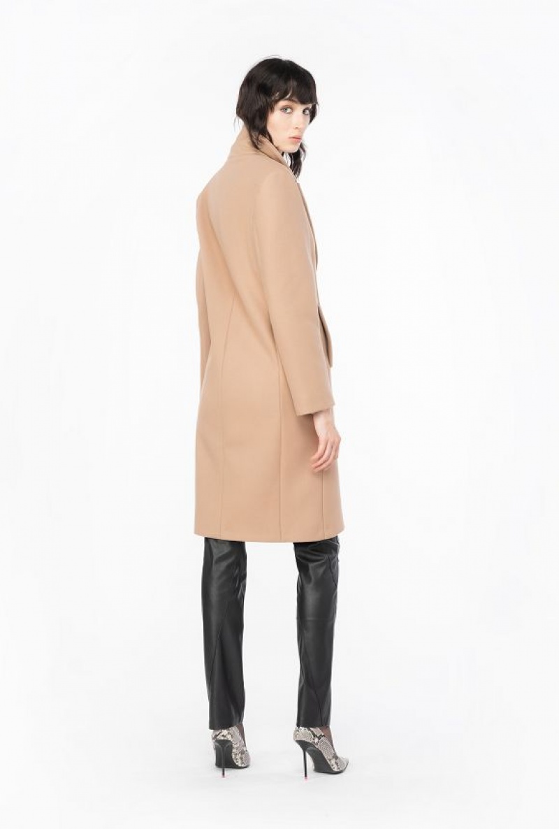 Pinko Rovný-cut Cloth Coat Béžový Hnědé | SN-PKO33629