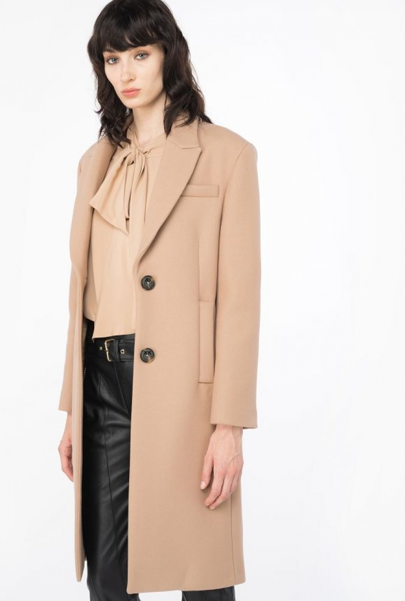 Pinko Rovný-cut Cloth Coat Béžový Hnědé | SN-PKO33629