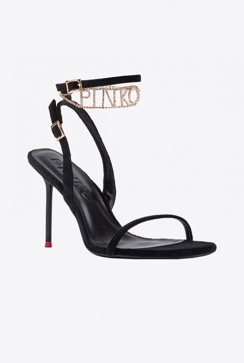 Pinko Sandals With Bejewelled Anklet Černé | SN-PKO34164