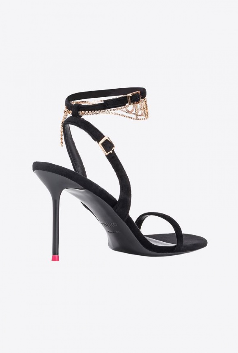 Pinko Sandals With Bejewelled Anklet Černé | SN-PKO34164