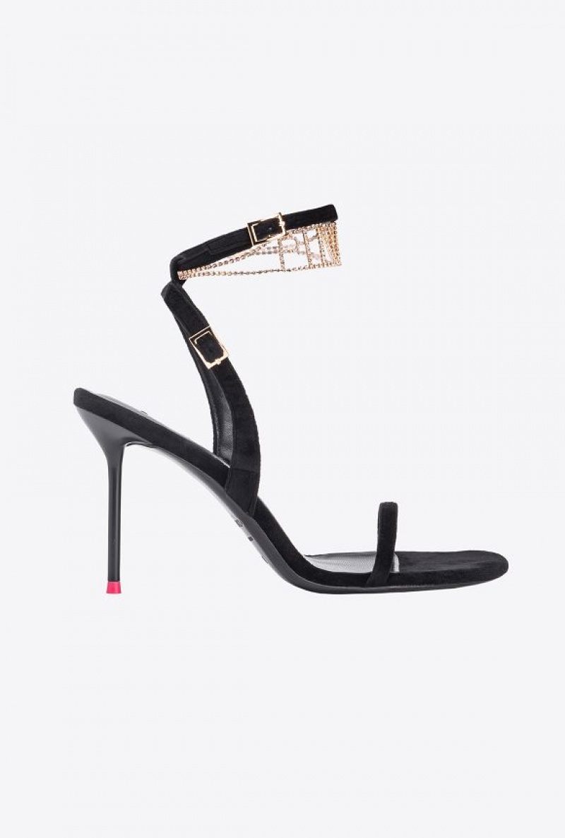 Pinko Sandals With Bejewelled Anklet Černé | SN-PKO34164