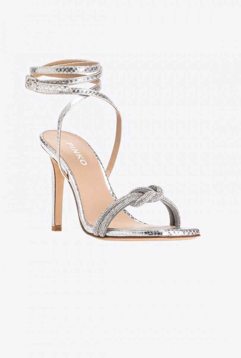 Pinko Sandals With Rhinestone Knot Stříbrné | SN-PKO34162