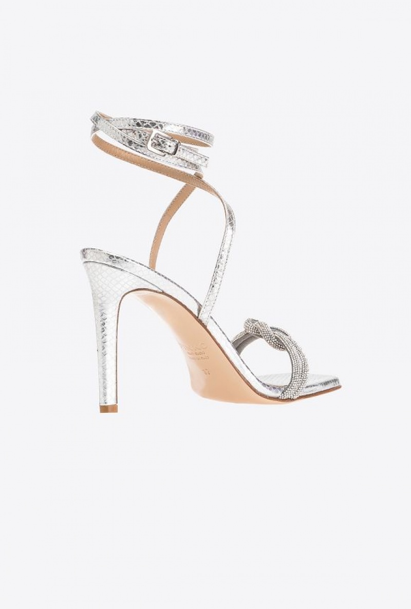 Pinko Sandals With Rhinestone Knot Stříbrné | SN-PKO34162