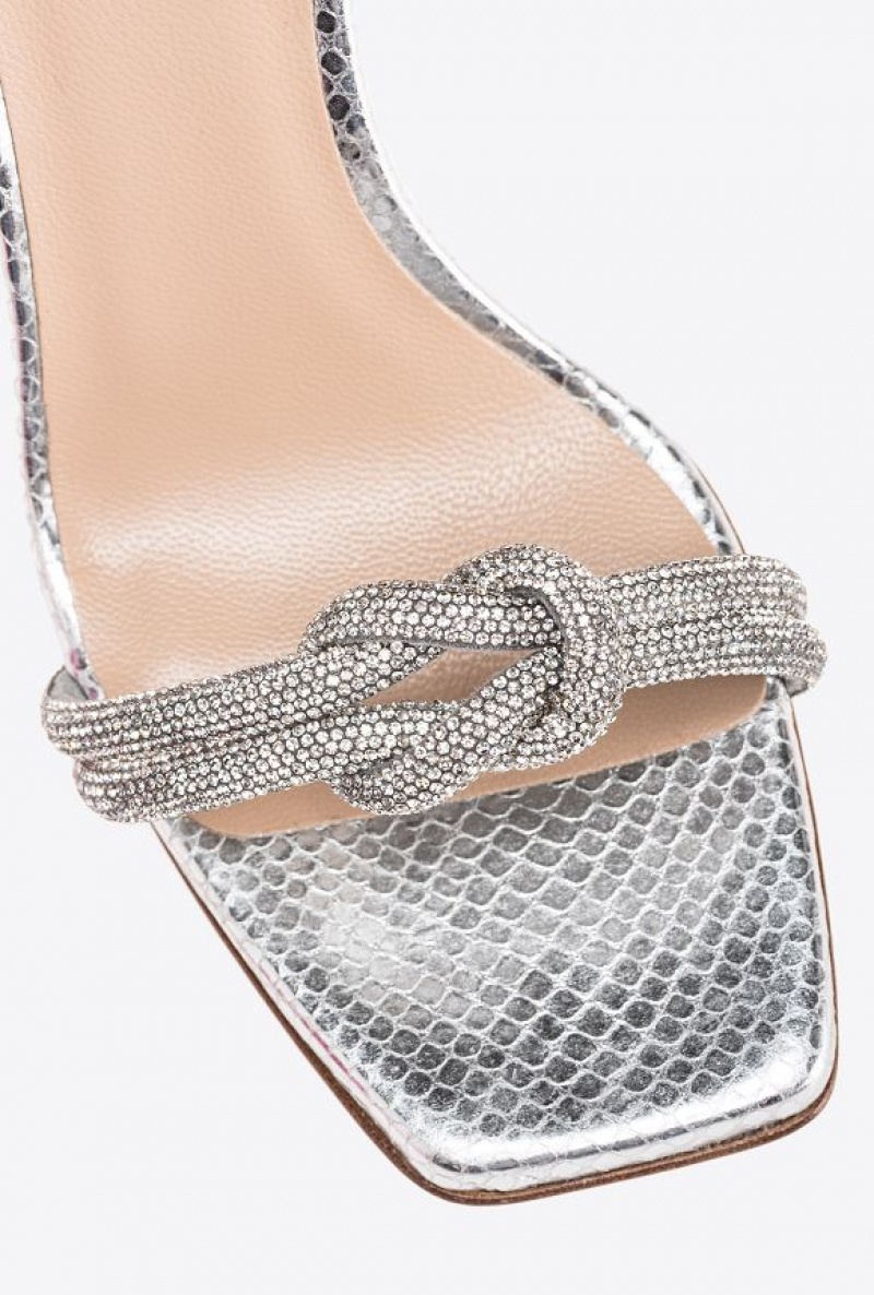 Pinko Sandals With Rhinestone Knot Stříbrné | SN-PKO34162