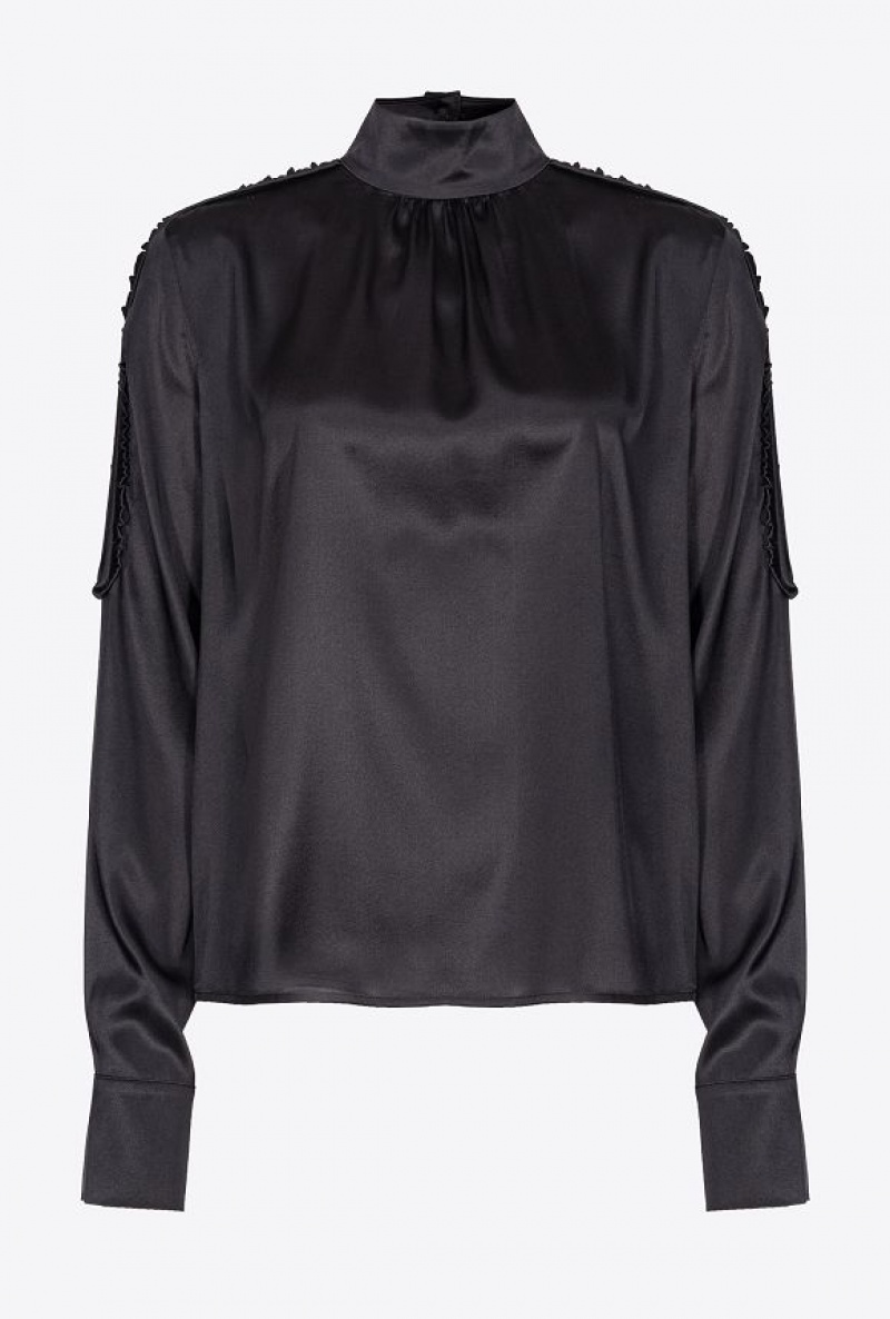 Pinko Satin Blouse With Mini Ruches Černé | SN-PKO33206