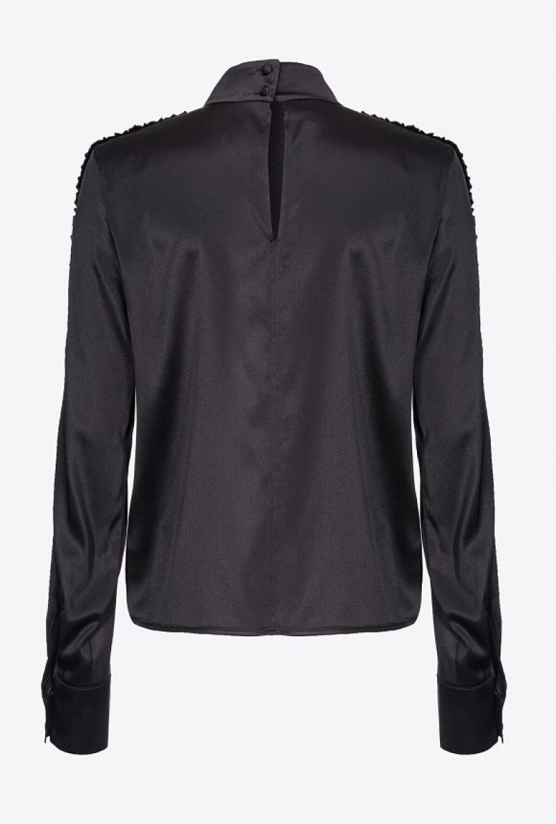 Pinko Satin Blouse With Mini Ruches Černé | SN-PKO33206