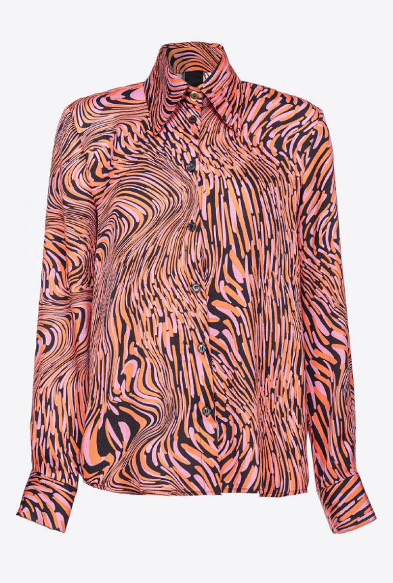 Pinko Satin Shirt With Distorted Print Černé Růžové Oranžové | SN-PKO33137