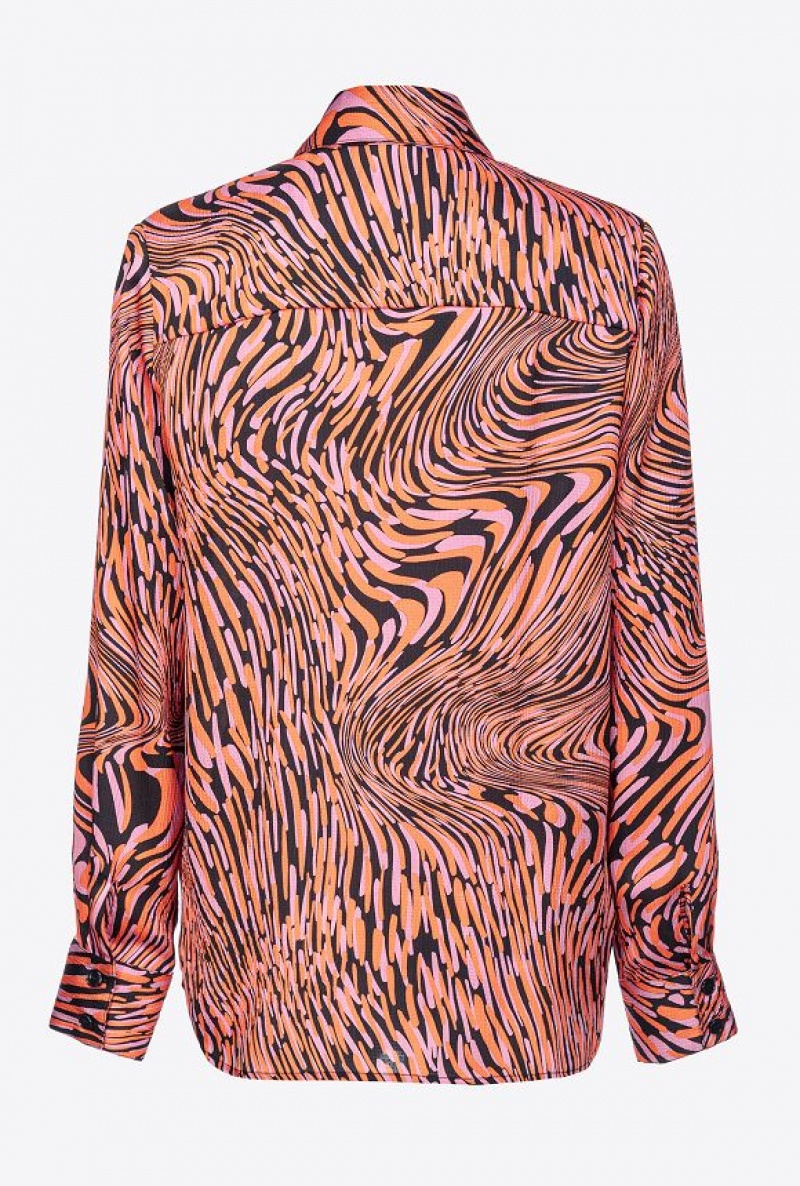 Pinko Satin Shirt With Distorted Print Černé Růžové Oranžové | SN-PKO33137