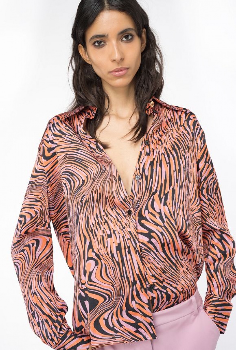 Pinko Satin Shirt With Distorted Print Černé Růžové Oranžové | SN-PKO33137