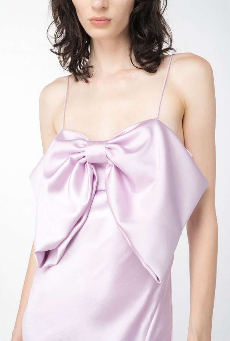 Pinko Satin Šaty With Bow Fialové | SN-PKO33032