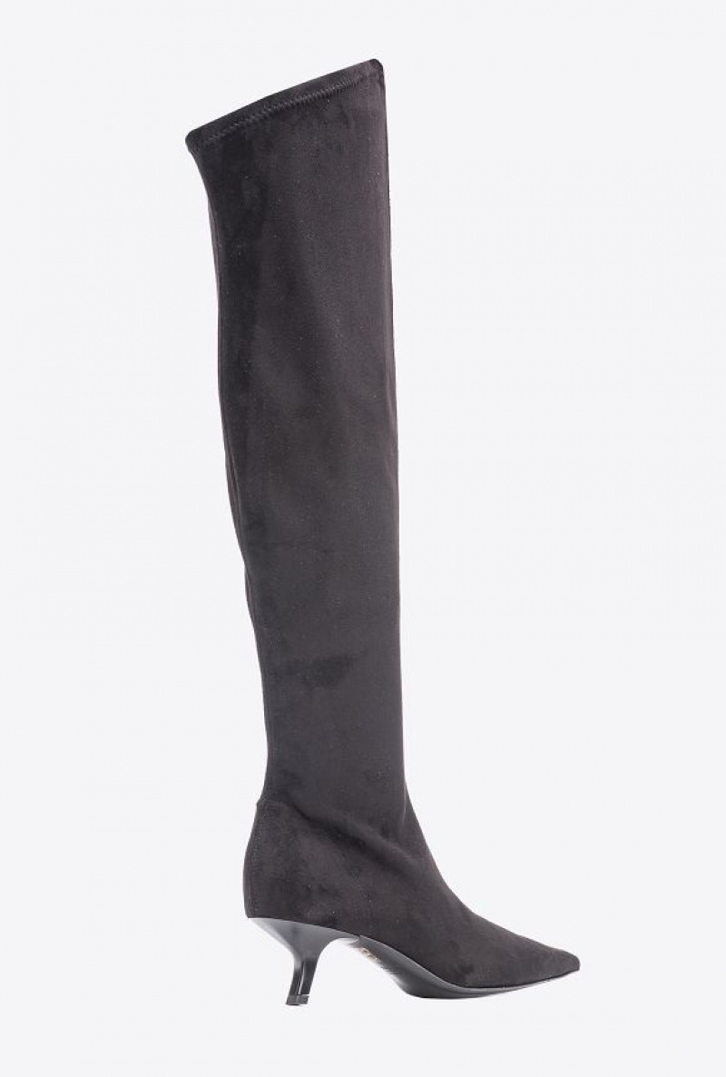 Pinko Semišové-effect Thigh-high Boots Černé | SN-PKO34140