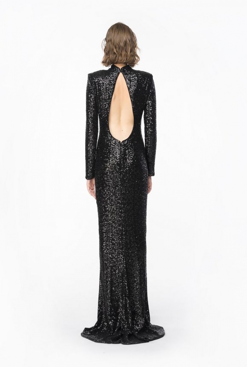 Pinko Sequinned Maxi Šaty With Open Back Černé | SN-PKO33093