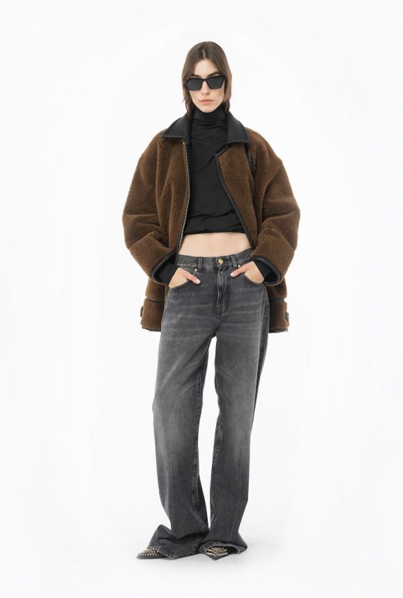 Pinko Sheepskin-effect Jacket Hnědé Černé | SN-PKO33678