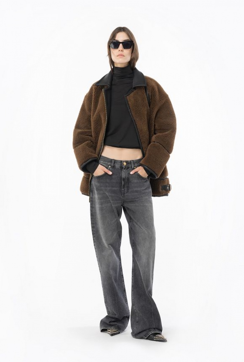 Pinko Sheepskin-effect Jacket Hnědé Černé | SN-PKO33678