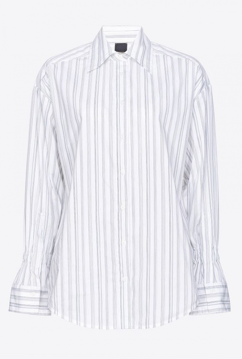 Pinko Shirt With Mismatched Stripes Bílé | SN-PKO33169