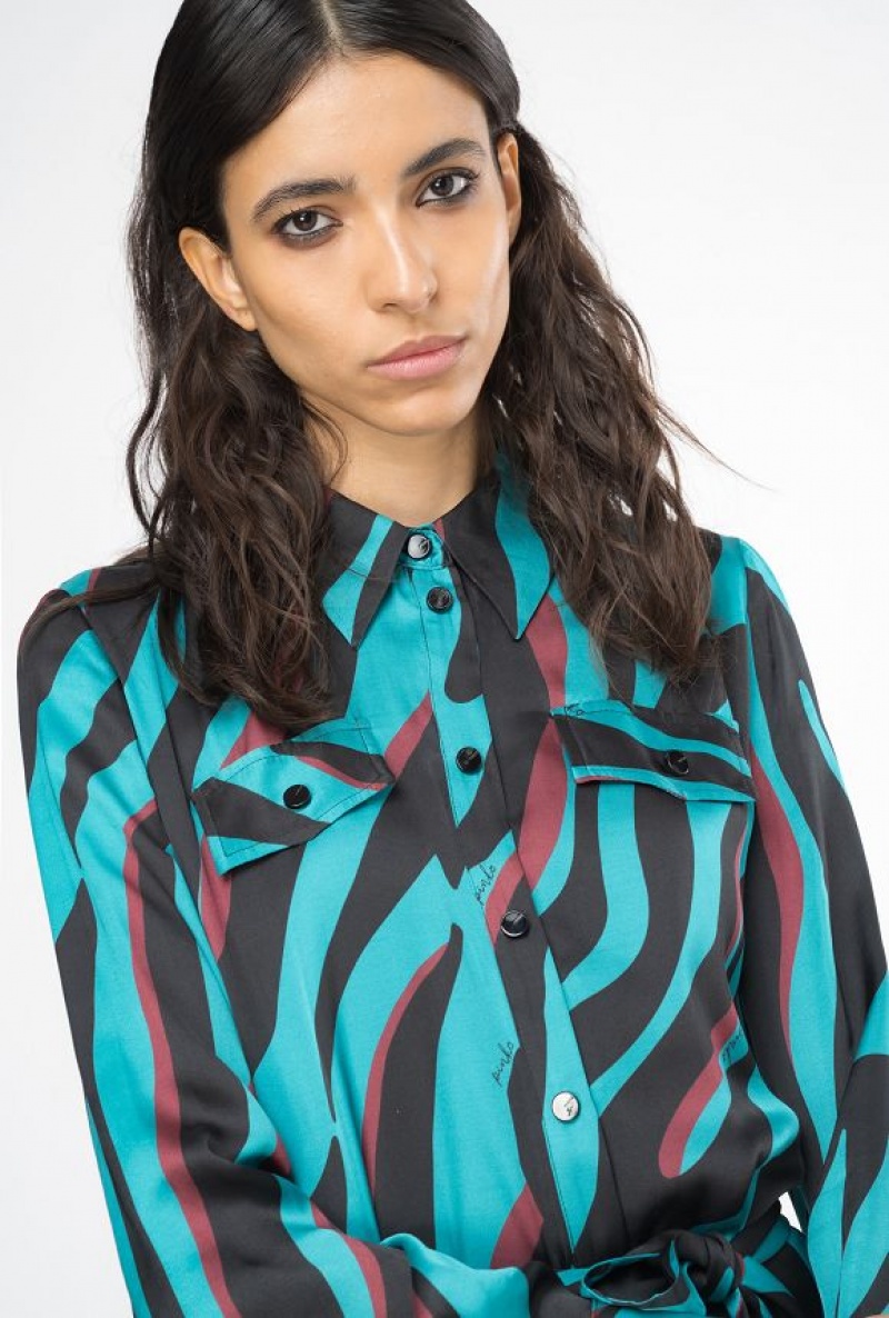 Pinko Shirt Šaty With Psychedelic Zebra Print Zelene Černé Vínové | SN-PKO33066