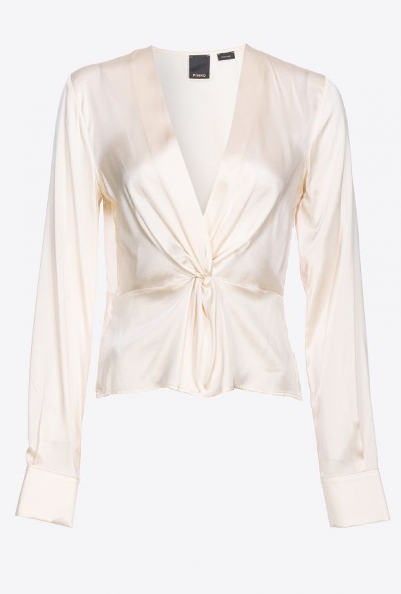 Pinko Silk Blouse With Twist Detail Bílé | SN-PKO33194