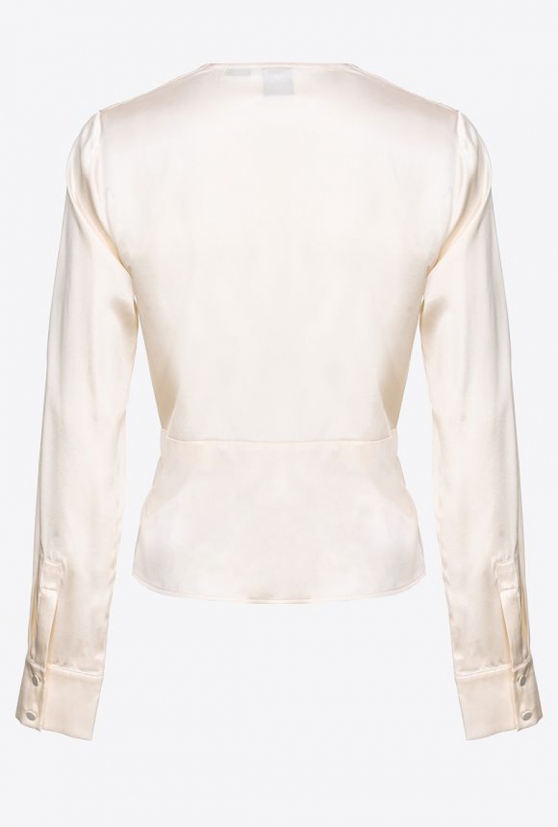 Pinko Silk Blouse With Twist Detail Bílé | SN-PKO33194