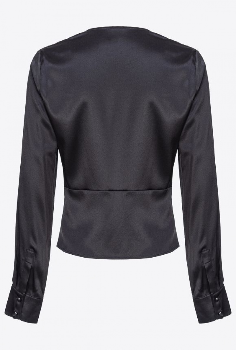 Pinko Silk Blouse With Twist Detail Černé | SN-PKO33204