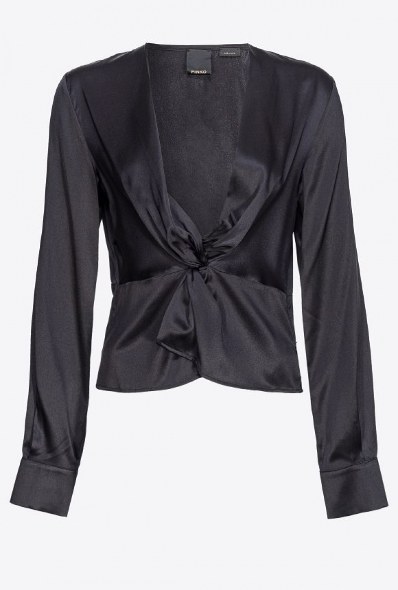 Pinko Silk Blouse With Twist Detail Černé | SN-PKO33204