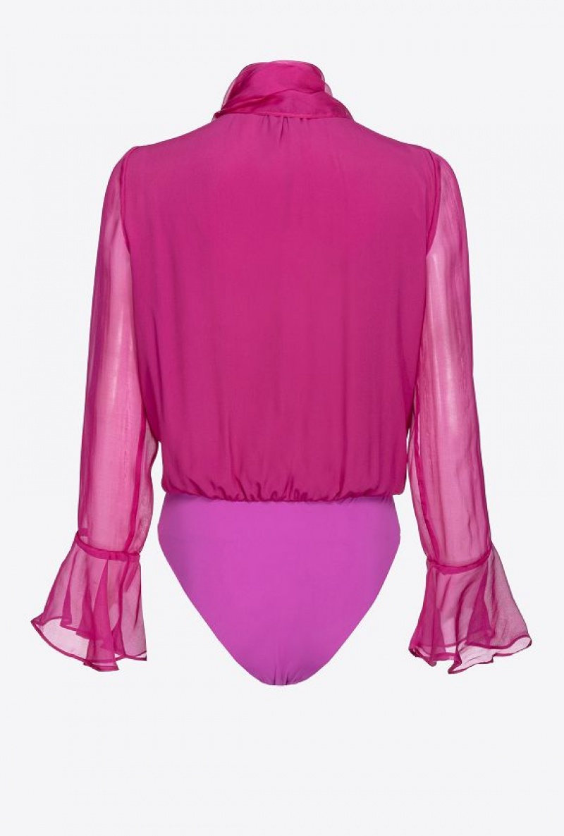 Pinko Silk Chiffon Bodysuit Fialové | SN-PKO33922