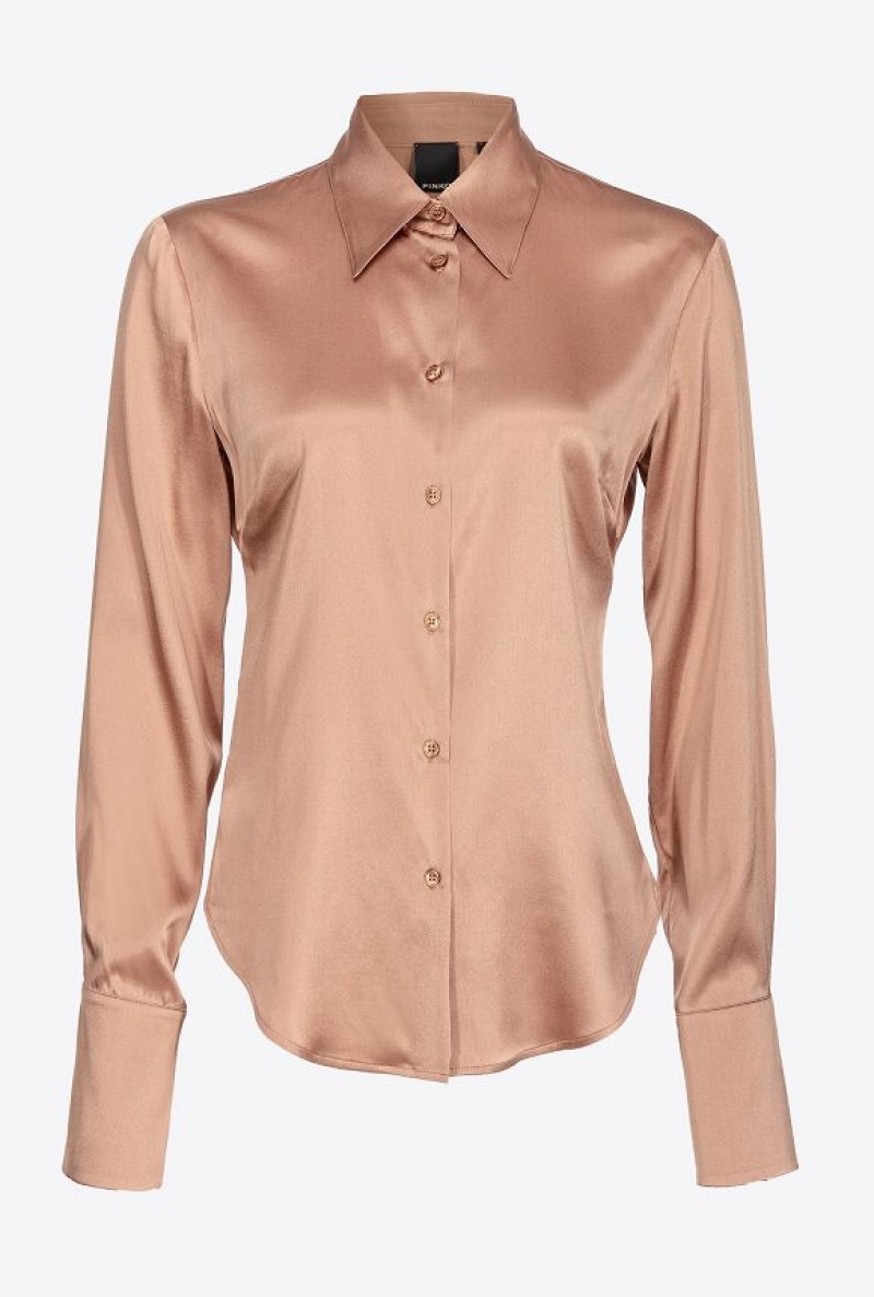 Pinko Silk Satin Shirt Tmavě Meruňka | SN-PKO33149