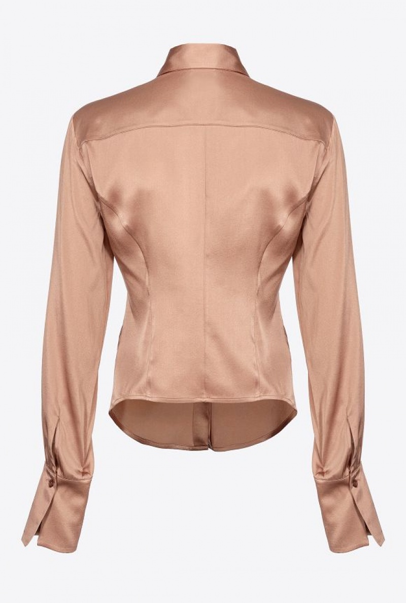 Pinko Silk Satin Shirt Tmavě Meruňka | SN-PKO33149