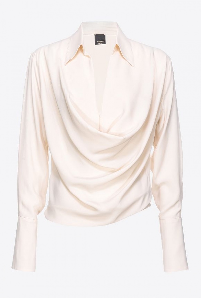 Pinko Silk-blend Blouse With Draping Růžové Bílé | SN-PKO33191