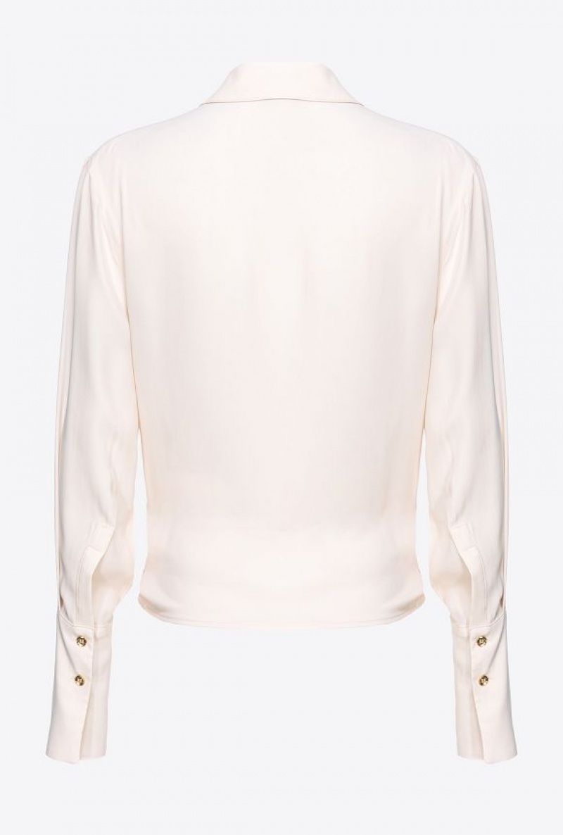 Pinko Silk-blend Blouse With Draping Růžové Bílé | SN-PKO33191