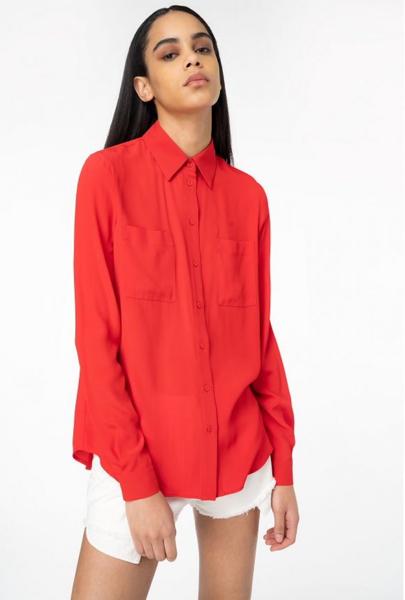 Pinko Silk-blend Shirt With Breast Pocket Červené | SN-PKO33131