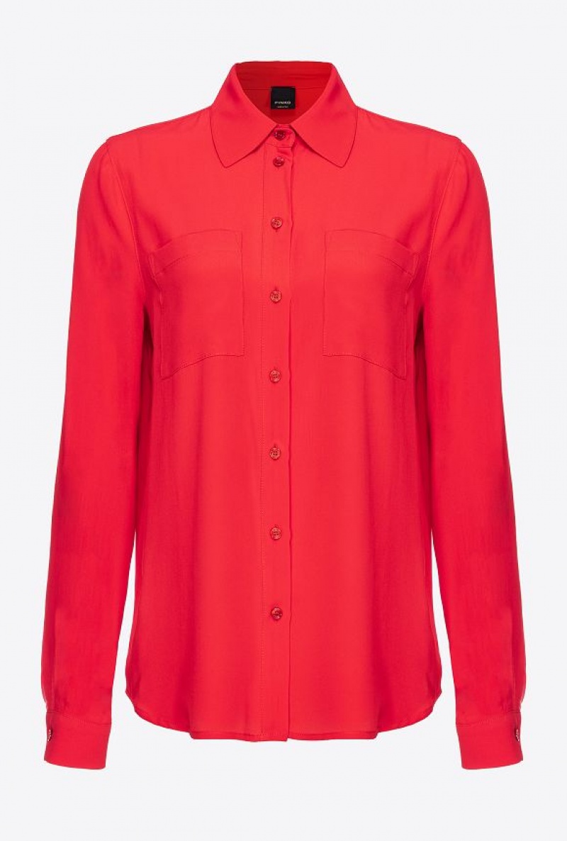 Pinko Silk-blend Shirt With Breast Pocket Červené | SN-PKO33131