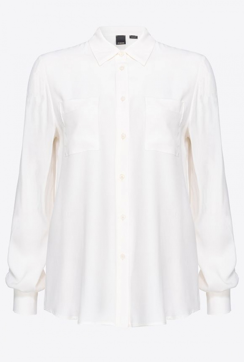 Pinko Silk-blend Shirt With Breast Pocket Světle Žluté Krém Bílé | SN-PKO33150