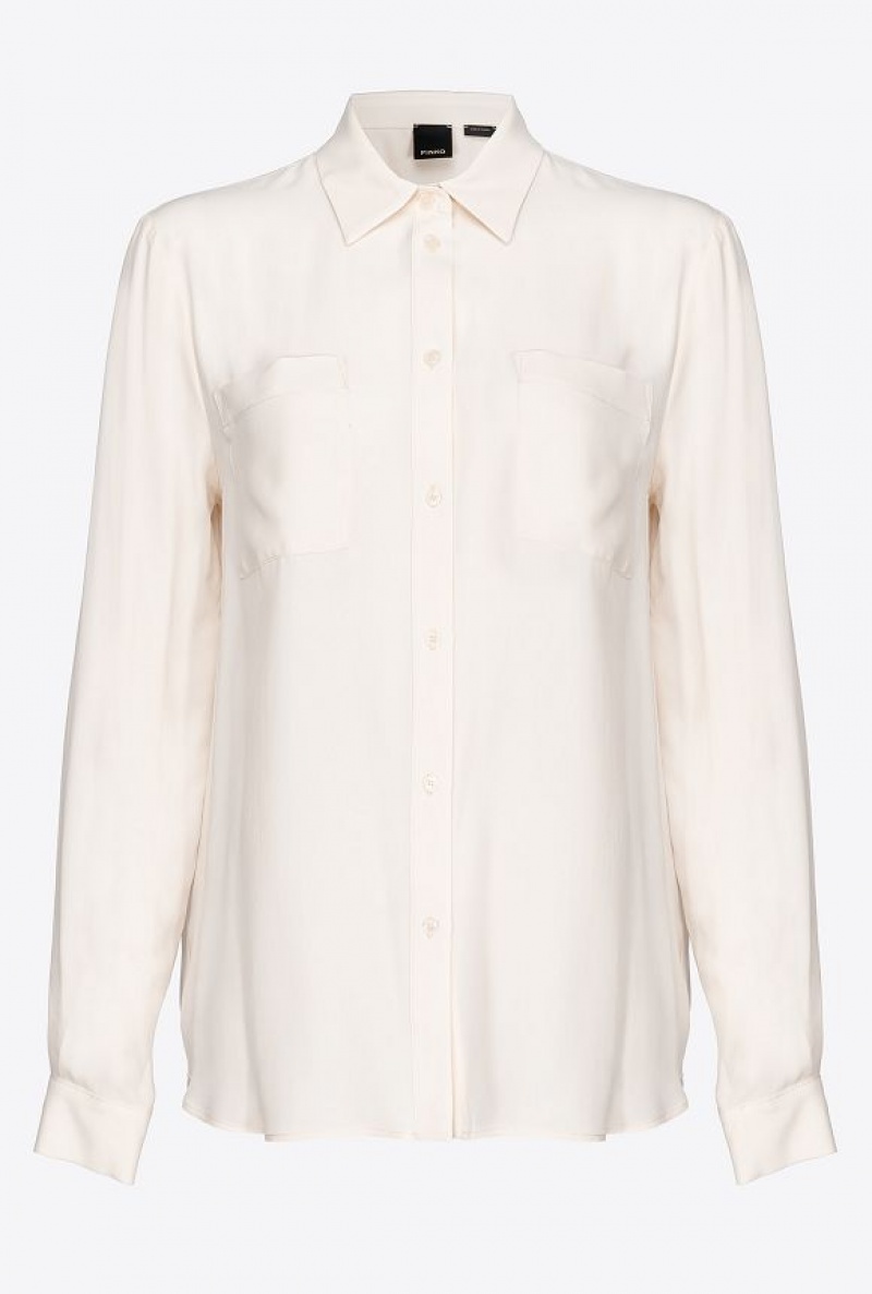 Pinko Silk-blend Shirt With Breast Pocket Růžové Bílé | SN-PKO33153