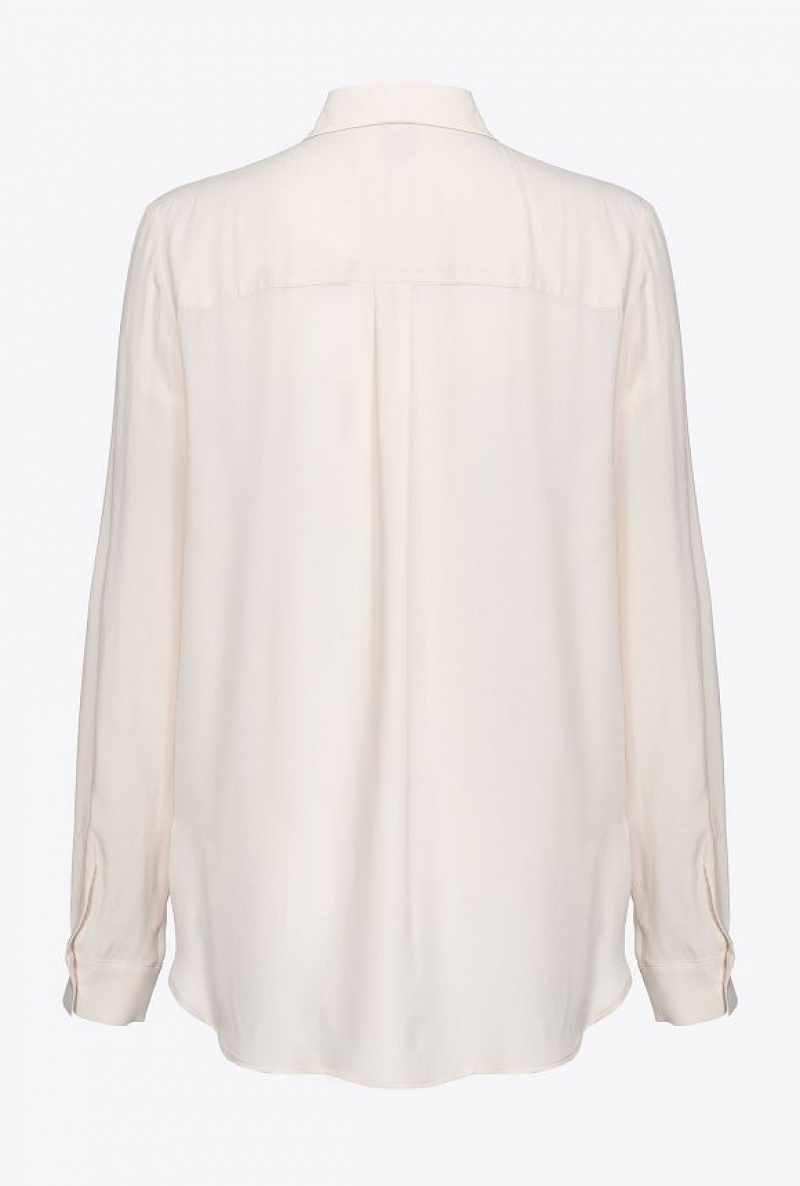 Pinko Silk-blend Shirt With Breast Pocket Růžové Bílé | SN-PKO33153