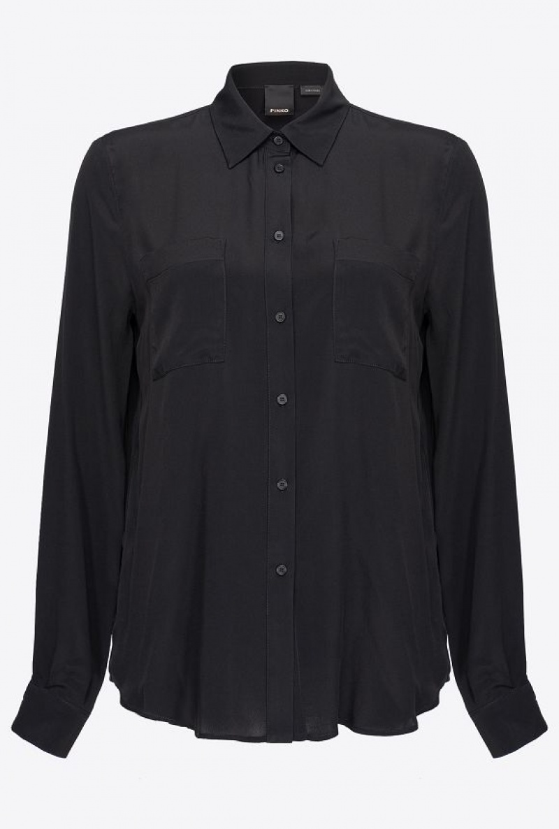 Pinko Silk-blend Shirt With Breast Pocket Černé | SN-PKO33177