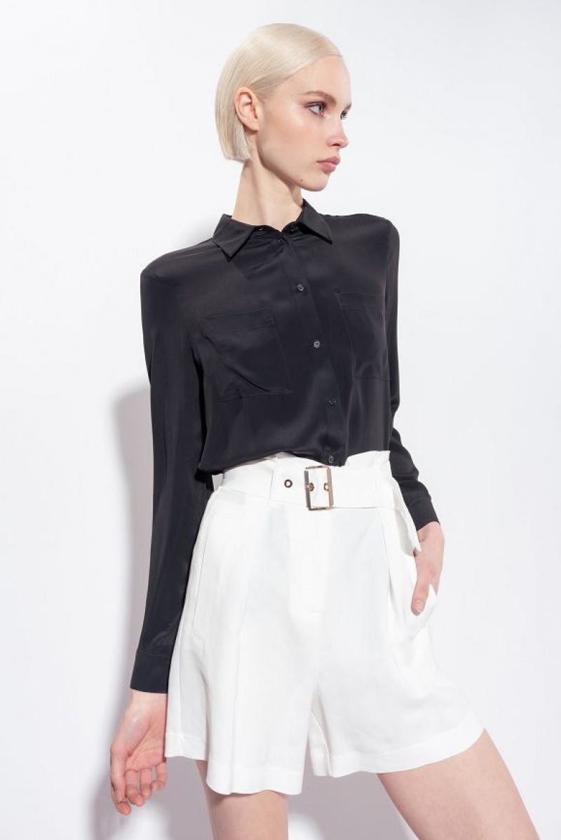 Pinko Silk-blend Shirt With Breast Pocket Černé | SN-PKO33177